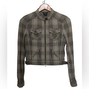 Guess Plaid Bomber Jacket Women’s Size Medium Tan/Black